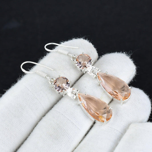 Peach Morganite Gemstone Dangle Earrings