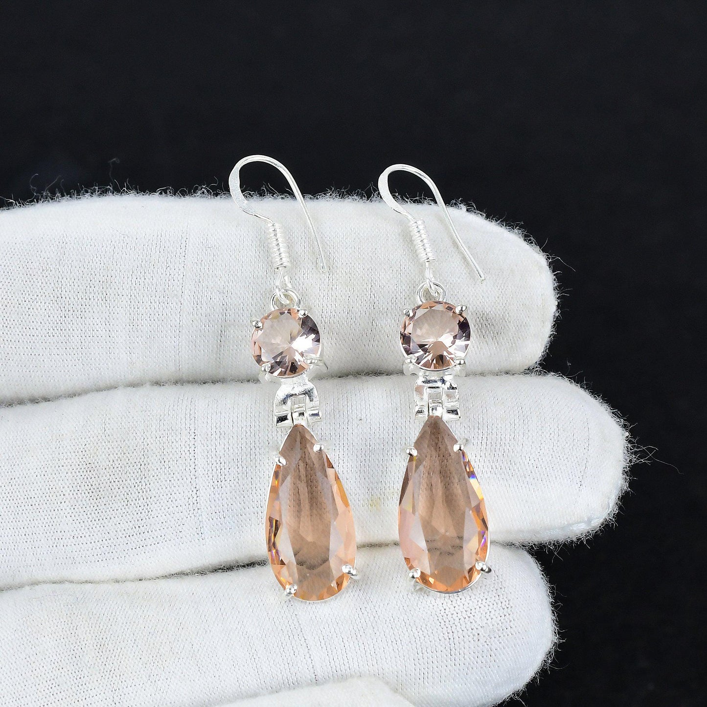 Peach Morganite Gemstone Dangle Earrings