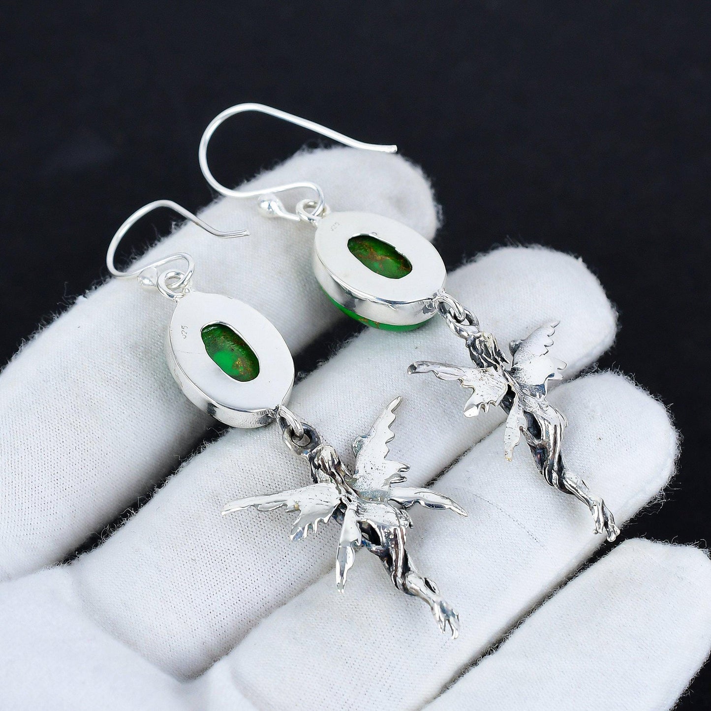 Green Copper Turquoise Gemstone Earrings