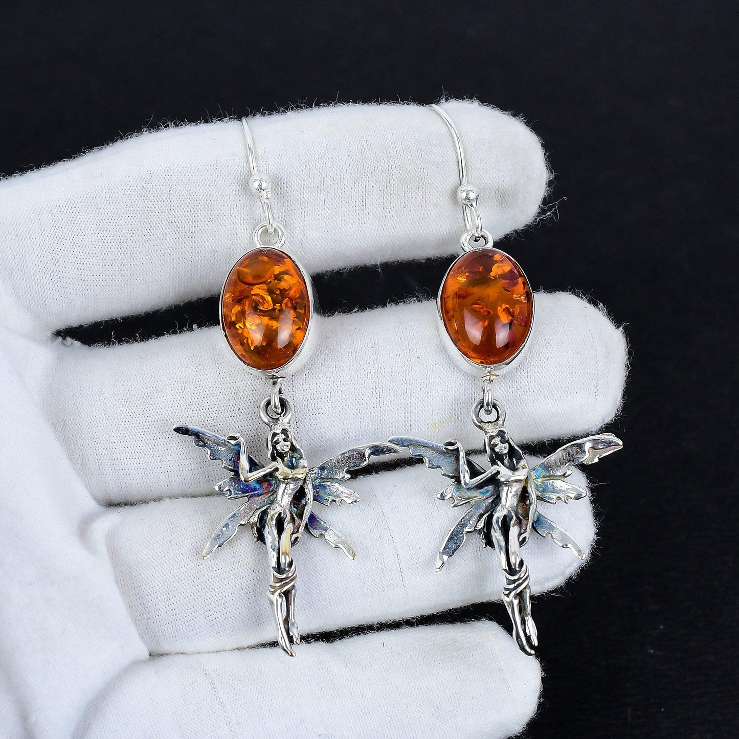 Amber Gemstone Hook Earrings