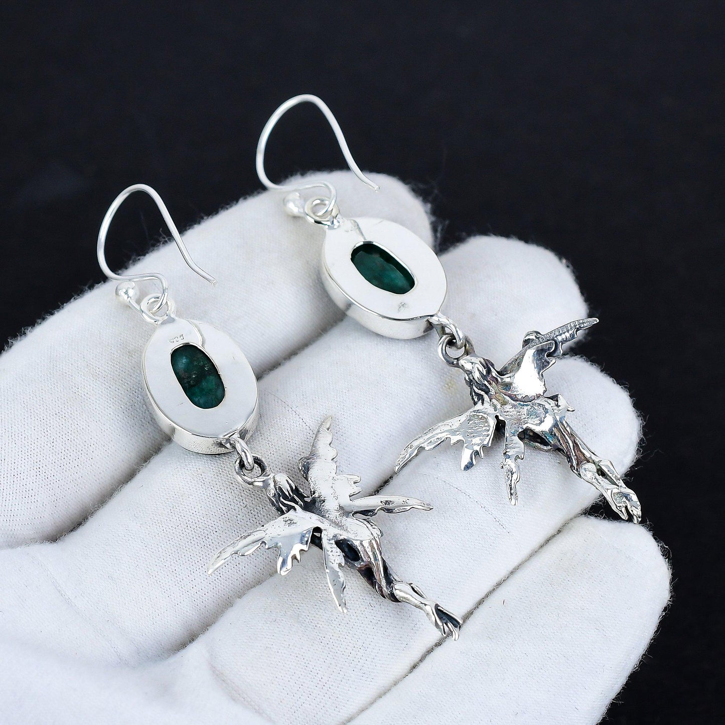 Emerald Green Gemstone Hook Earrings