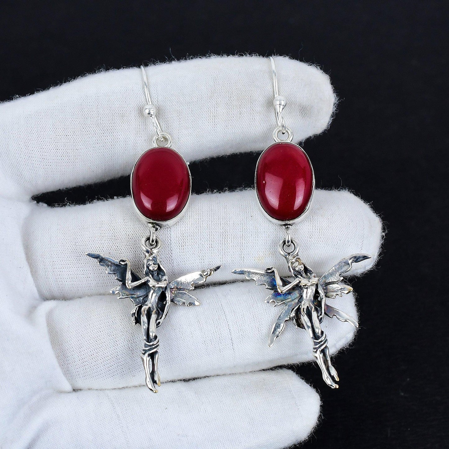 Red Coral Gemstone Sterling Silver Earrings
