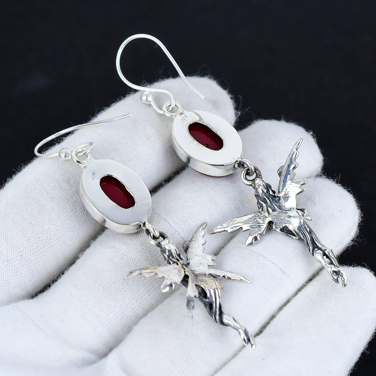 Red Coral Gemstone Sterling Silver Earrings