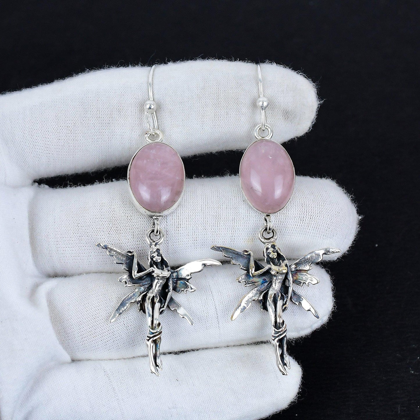 Rose Quartz Gemstone Sterling Silver Earrings