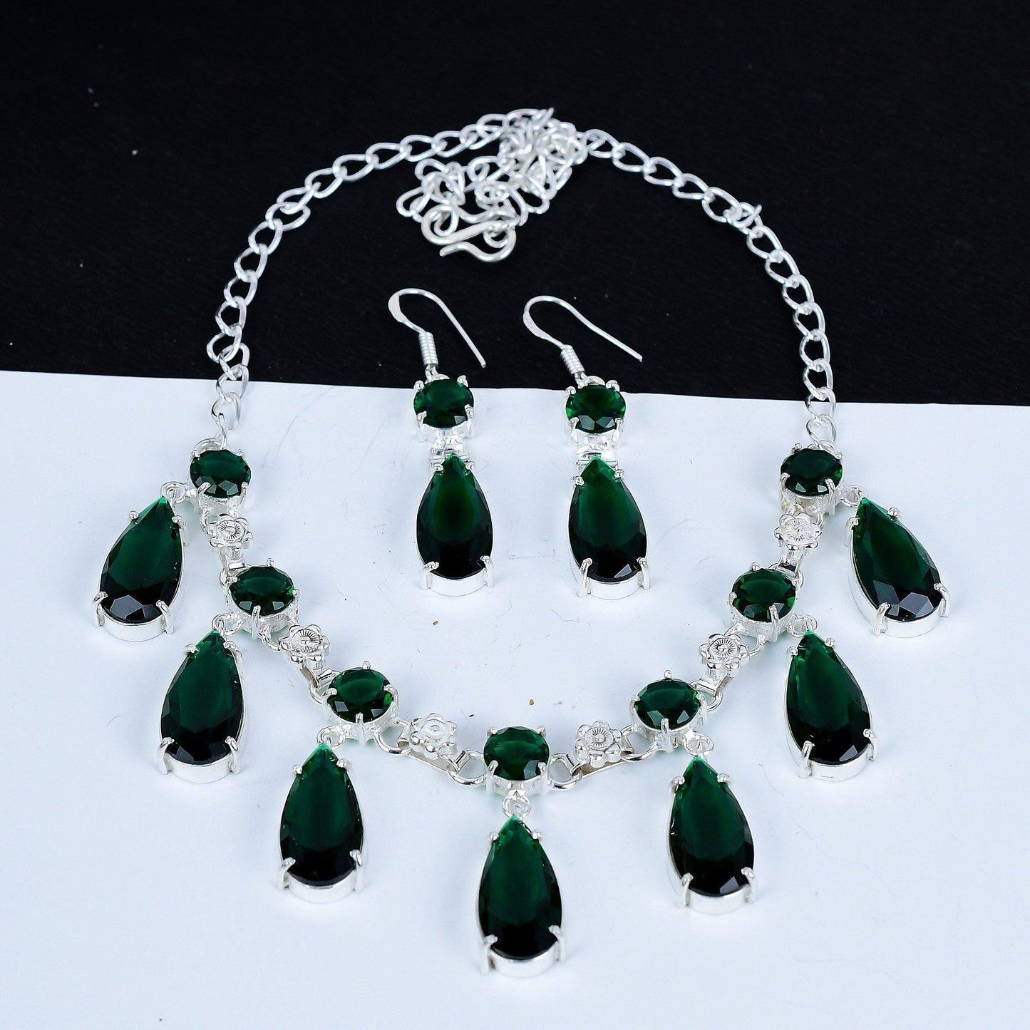 Green Tourmaline Sterling Silver Necklace & Earrings Set