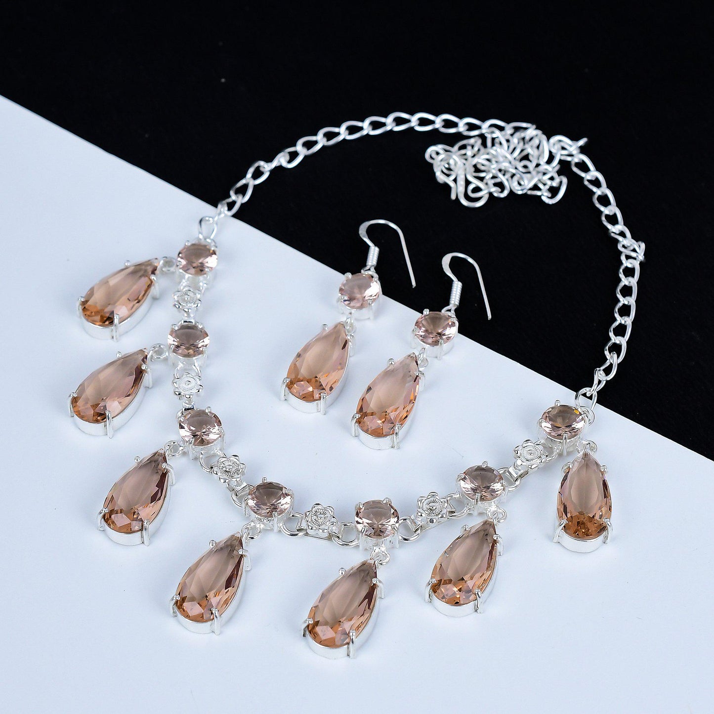 Pink Morganite Gemstone Necklace & Earrings Set