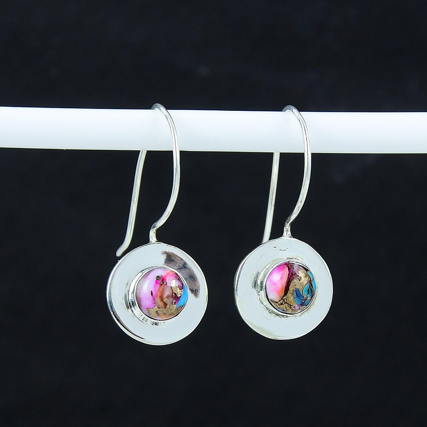 Pink Kingman Spiny Oyster Dangle Earrings
