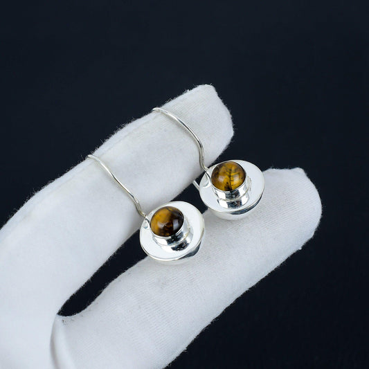 Golden Brown Tiger Eye Gemstone Earrings