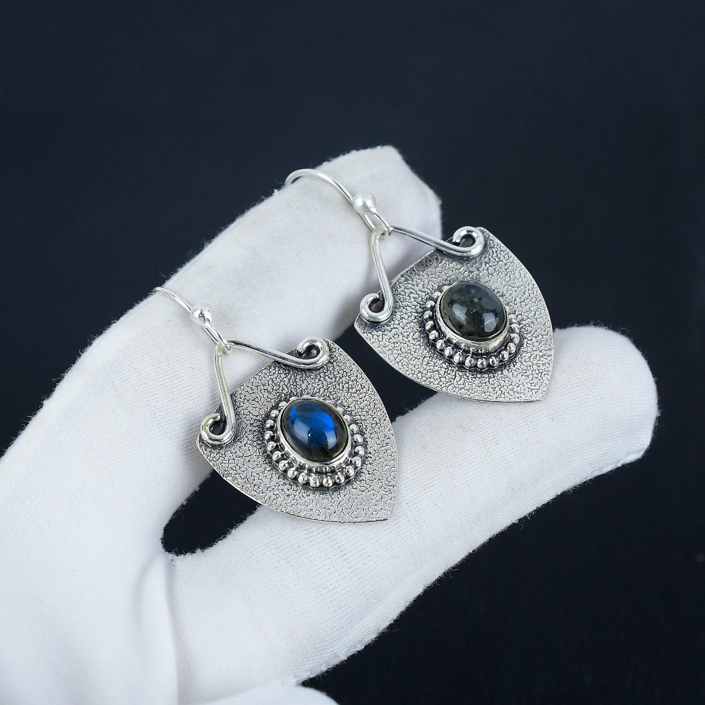 Blue-Grey Labradorite Gemstone Earrings