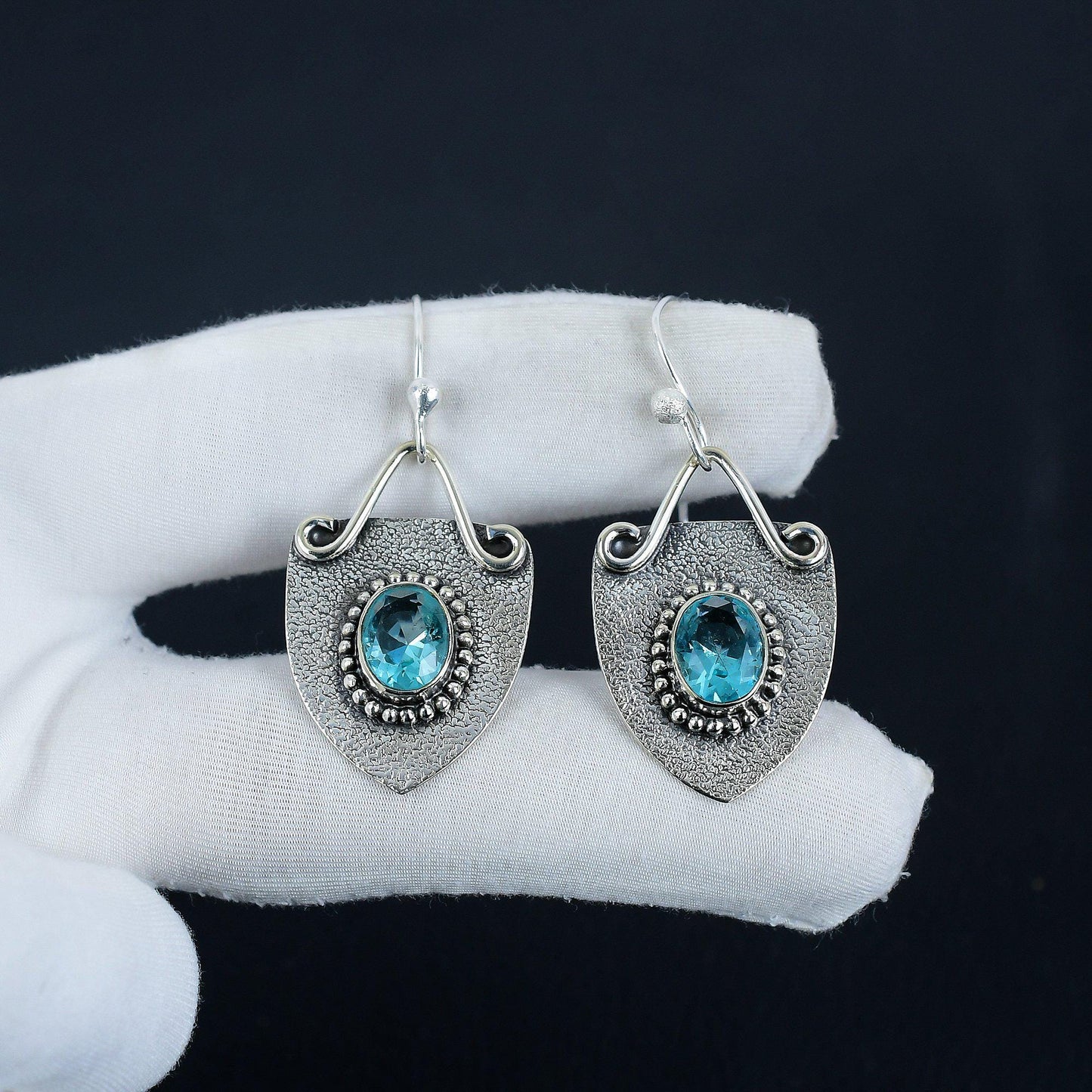 Blue Swiss Topaz Gemstone Earrings