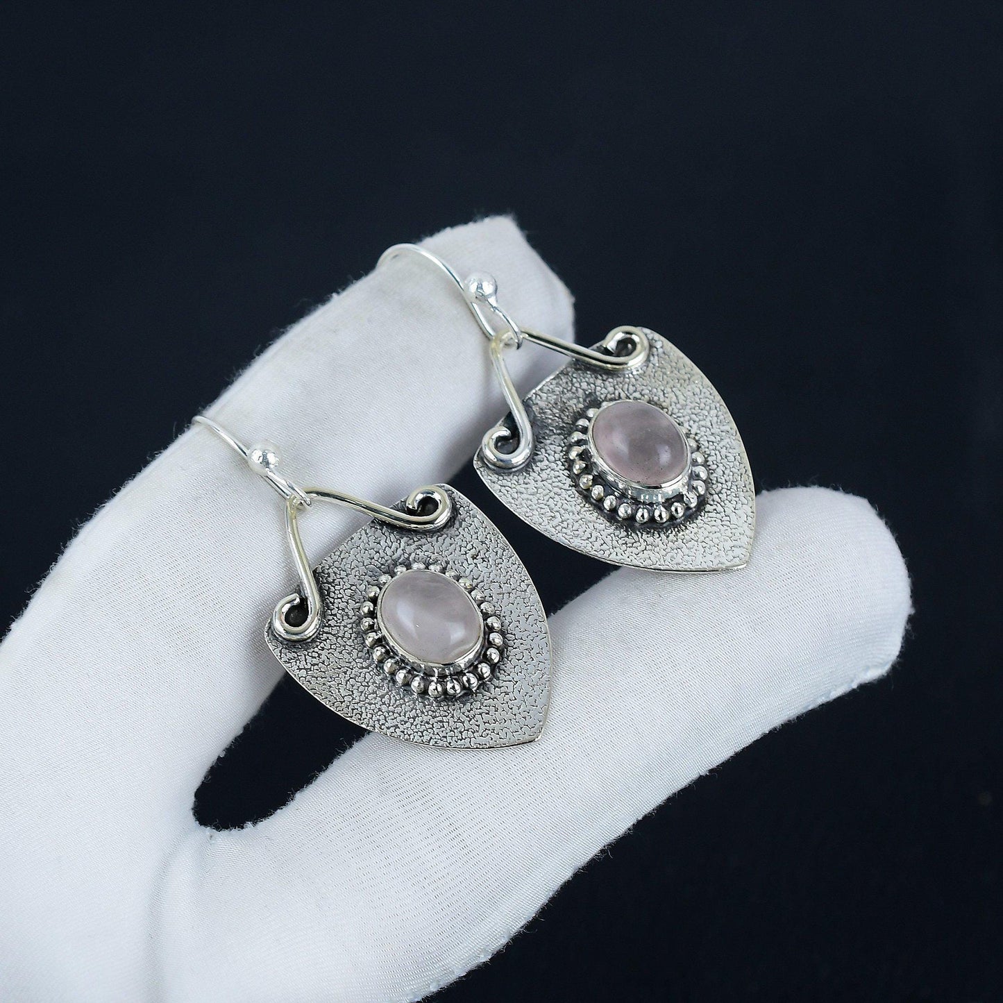 Pink Rose Quartz Gemstone Earrings