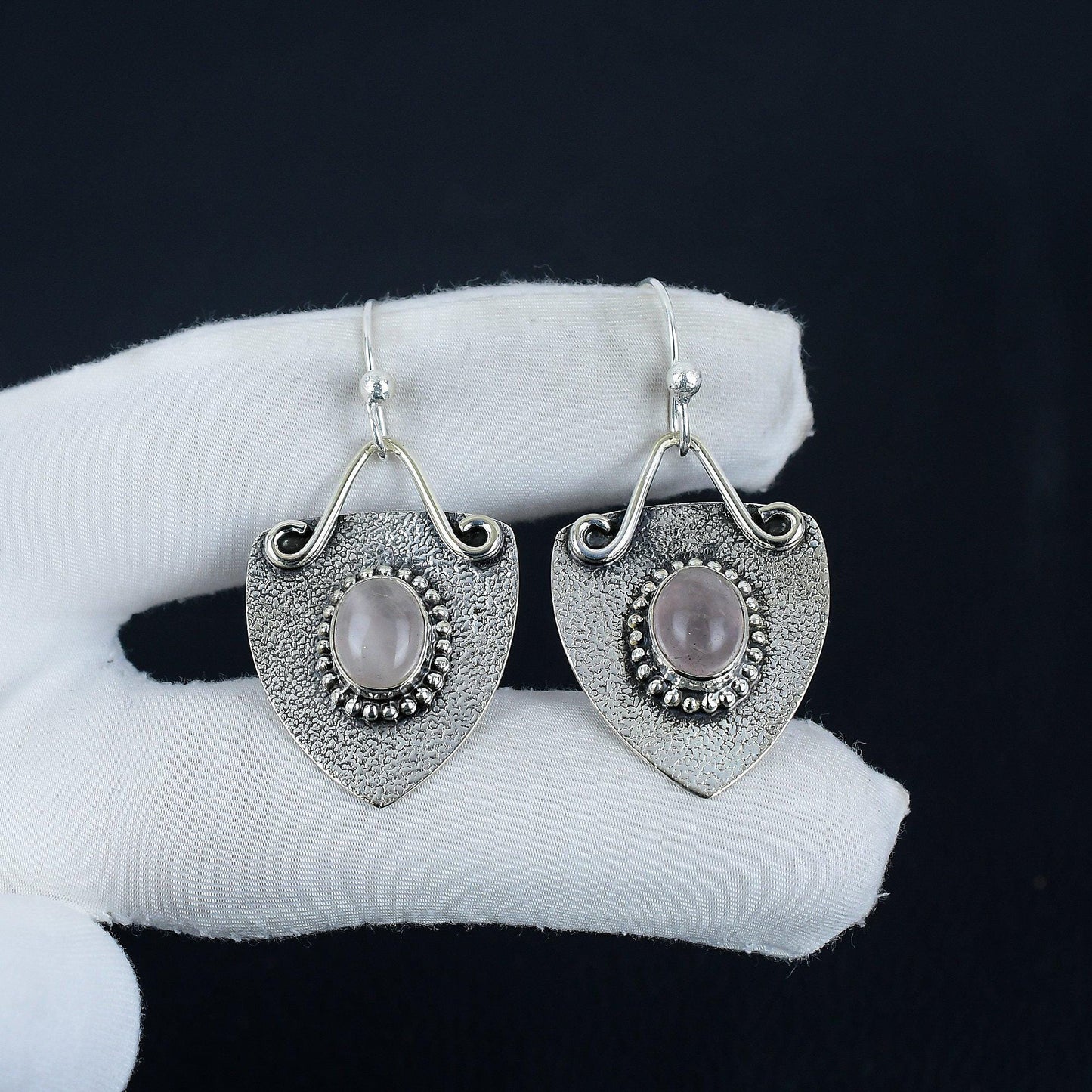 Pink Rose Quartz Gemstone Earrings