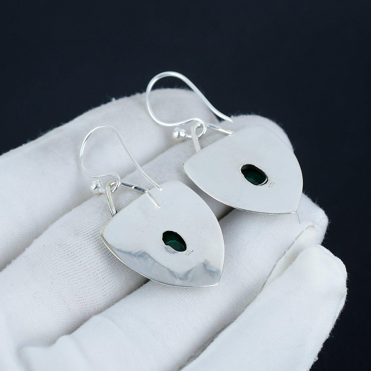Green Emerald Gemstone Dangle Earrings
