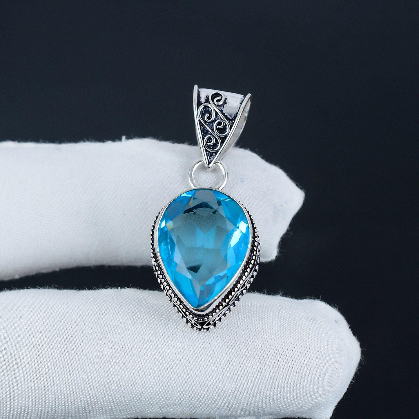 Swiss Blue Topaz Gemstone Pendant