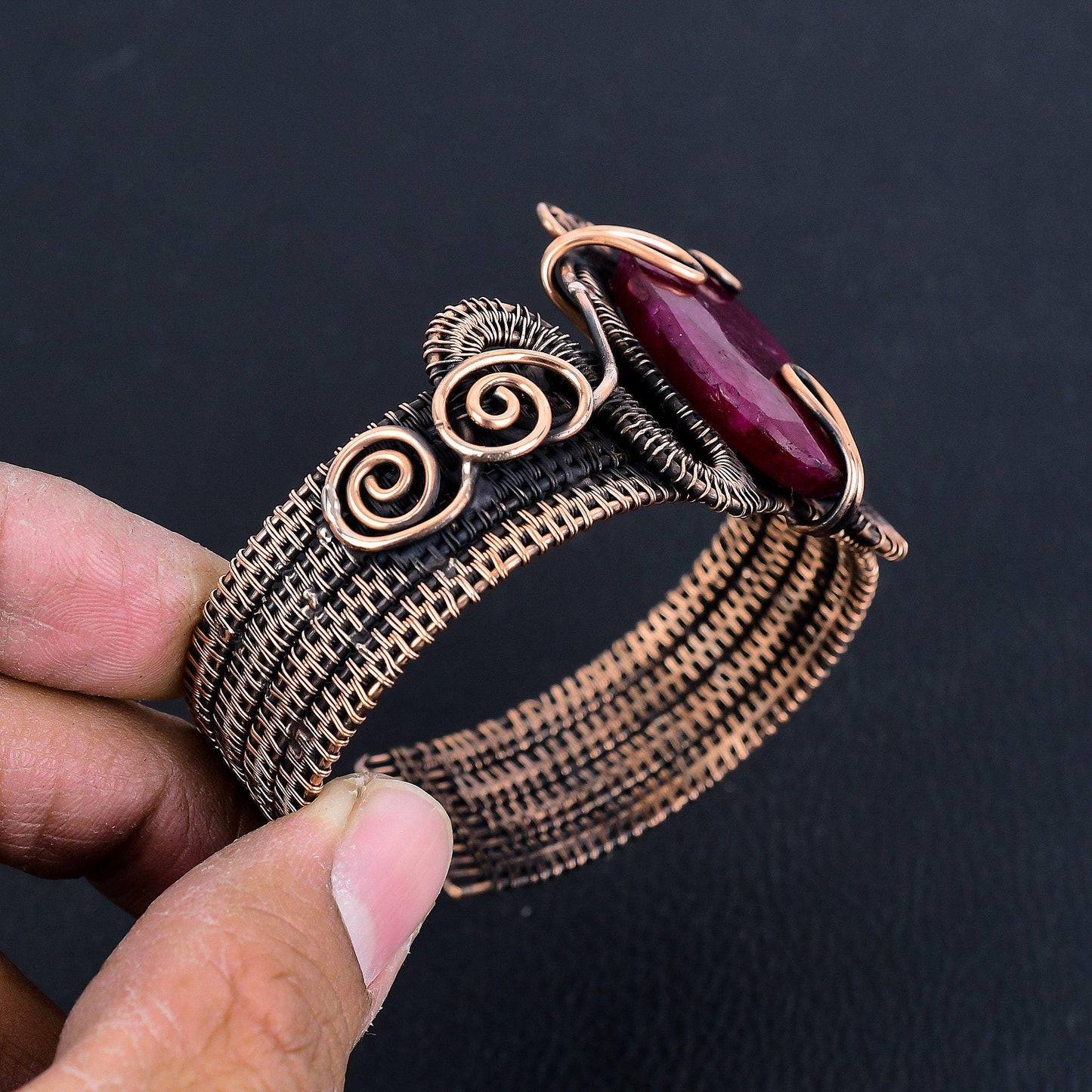 Red Ruby Gemstone Copper Cuff Bracelet