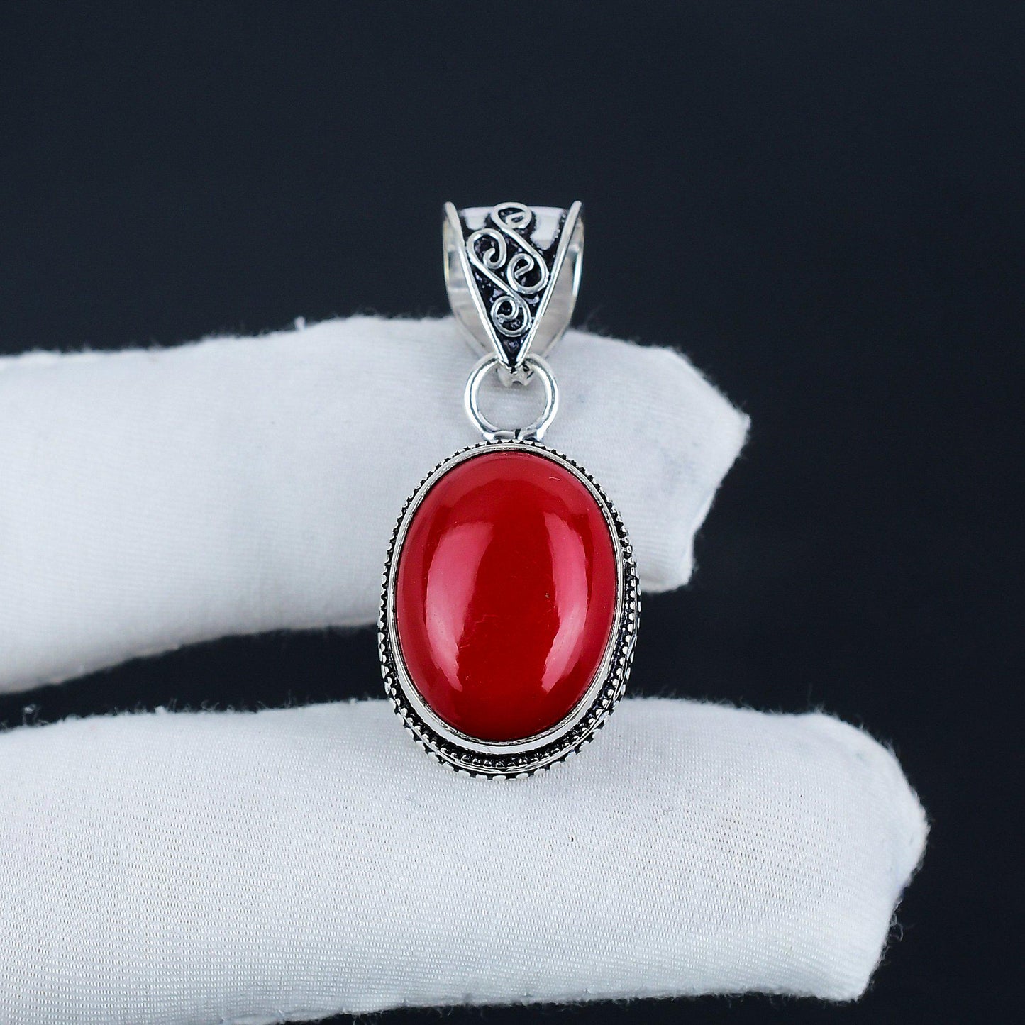 Red Coral Gemstone Pendant