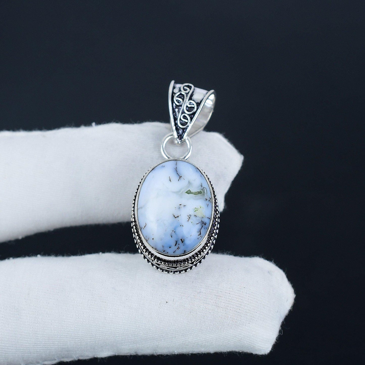 White Dendrite Opal Pendant