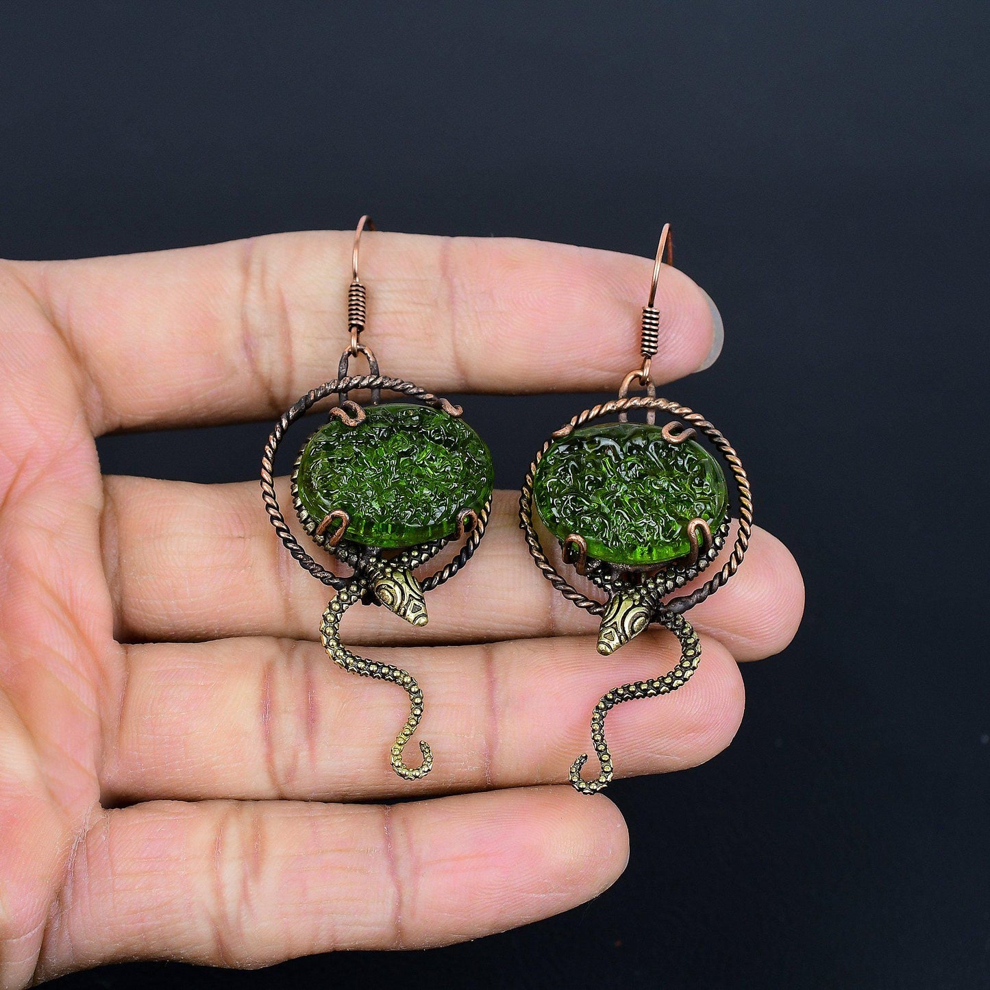 Green Moldavite Gemstone Earrings