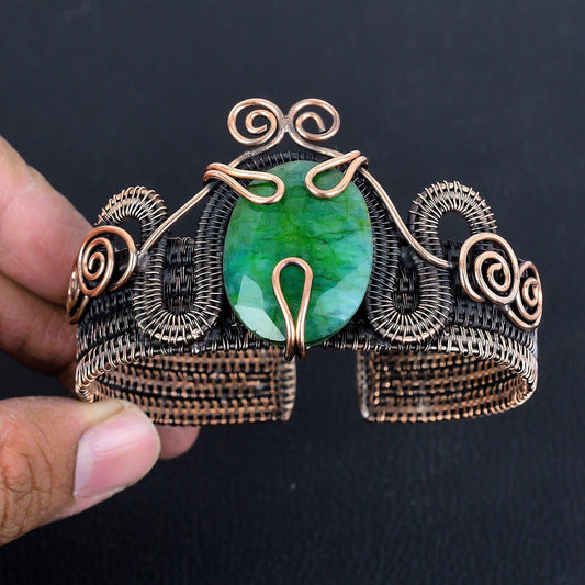 Green Emerald Gemstone Cuff Bracelet