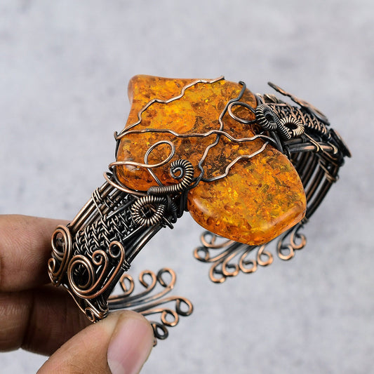 Amber Gemstone Copper Cuff Bracelet