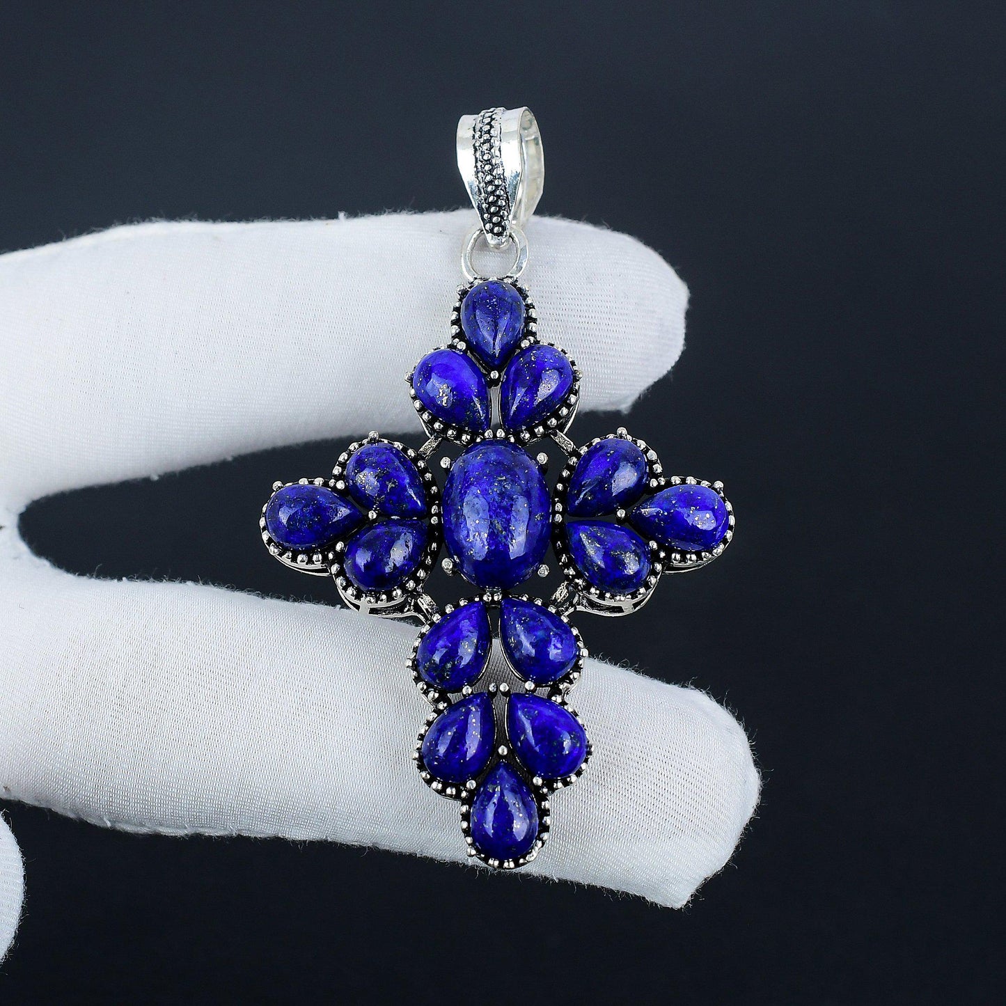 Blue Lapis Lazuli Gemstone Cross Pendant