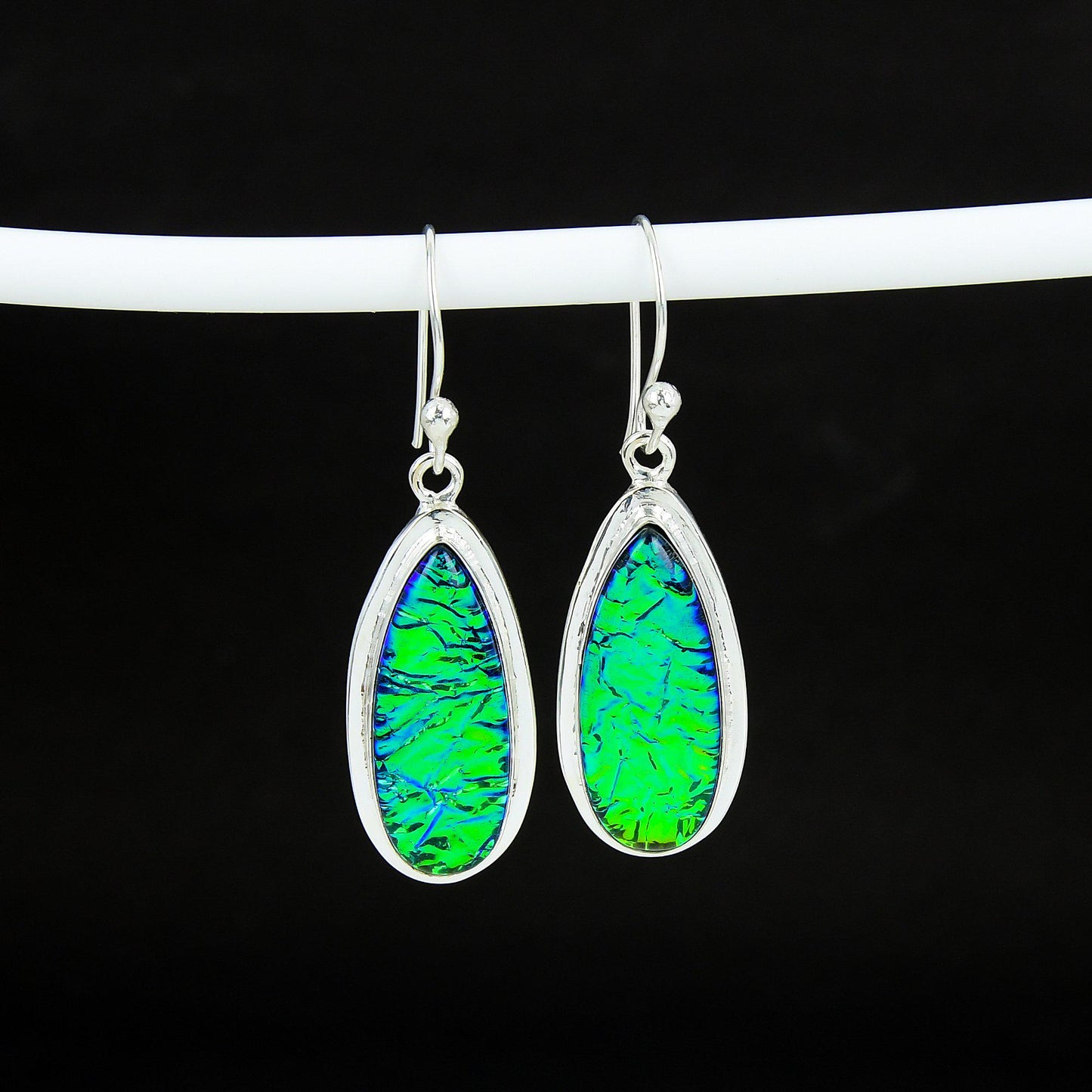 Australian Rainbow Triplet Opal Silver Earrings