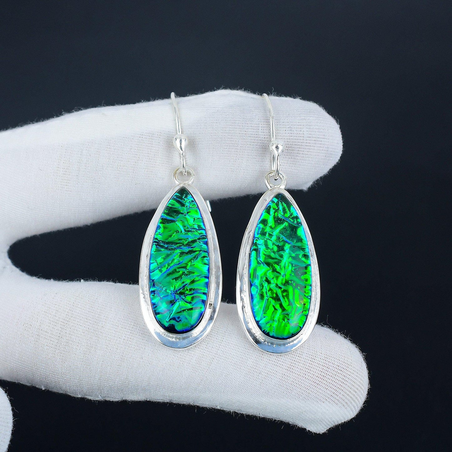 Australian Rainbow Triplet Opal Silver Earrings