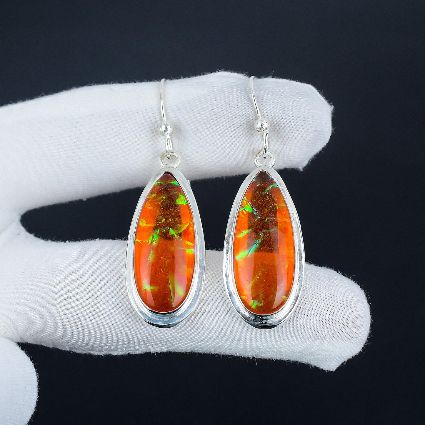 Orange Opal Gemstone Sterling Silver Earrings
