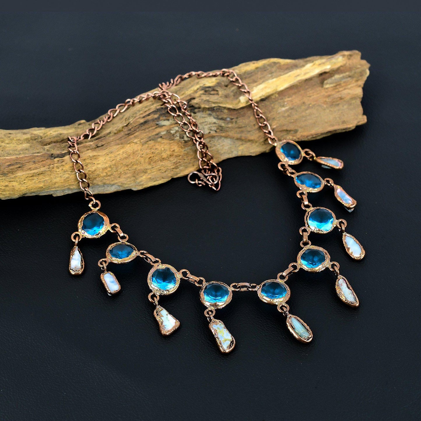 Blue Topaz & Larimar Gemstone Necklace