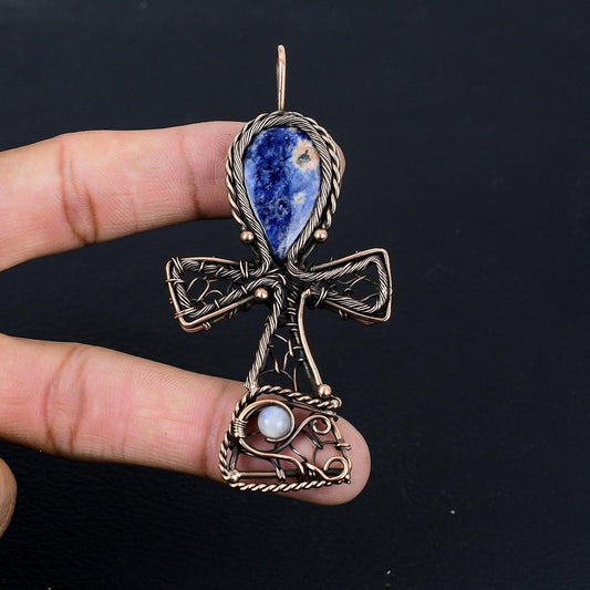 Blue Sodalite Gemstone Ankh Pendant