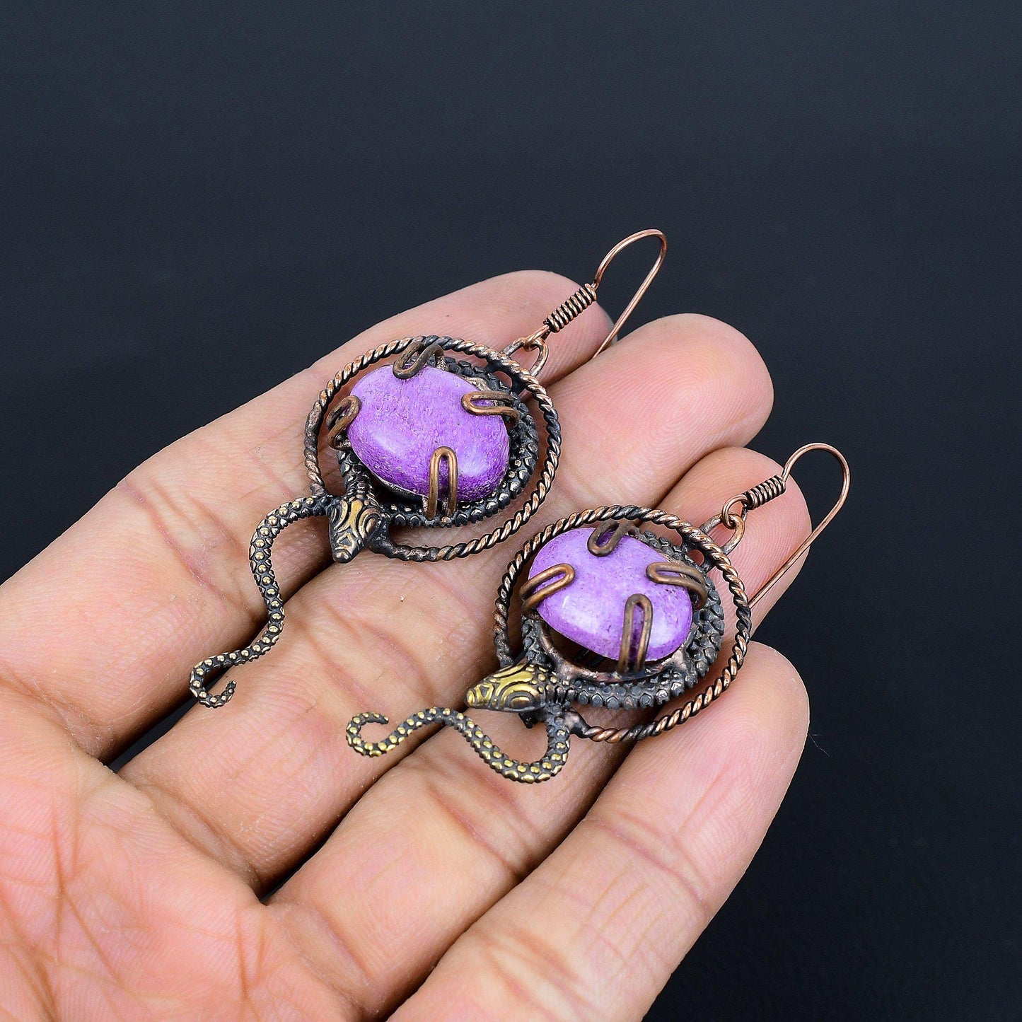 Purple Purpurite Gemstone Dangle Earrings