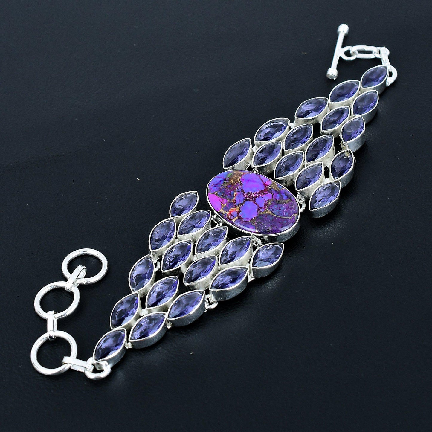 Purple Copper Turquoise & Amethyst Gemstone Bracelet