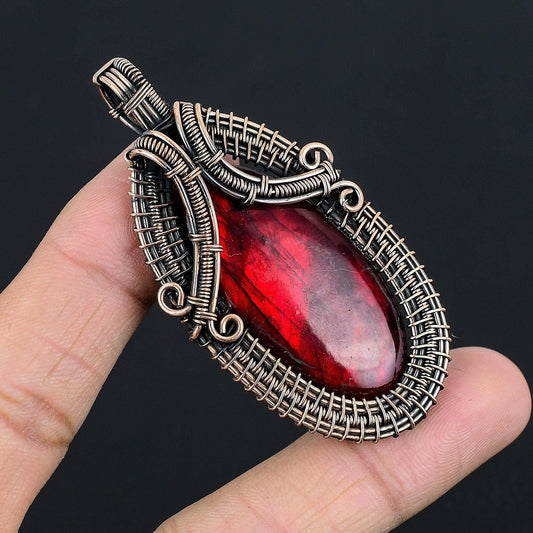 Red Fire Labradorite Gemstone Pendant