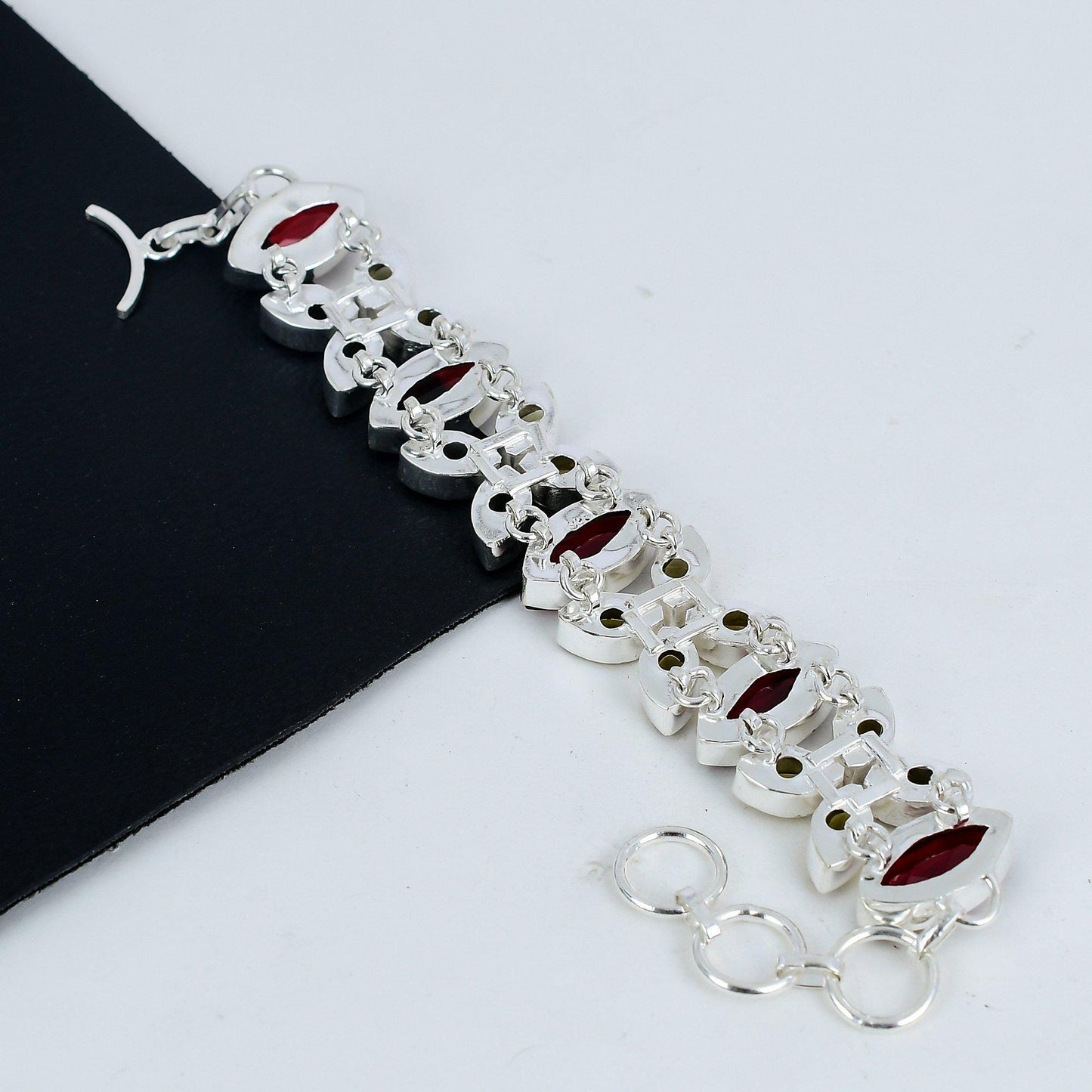 Red Garnet & Citrine Gemstone Silver Bracelet