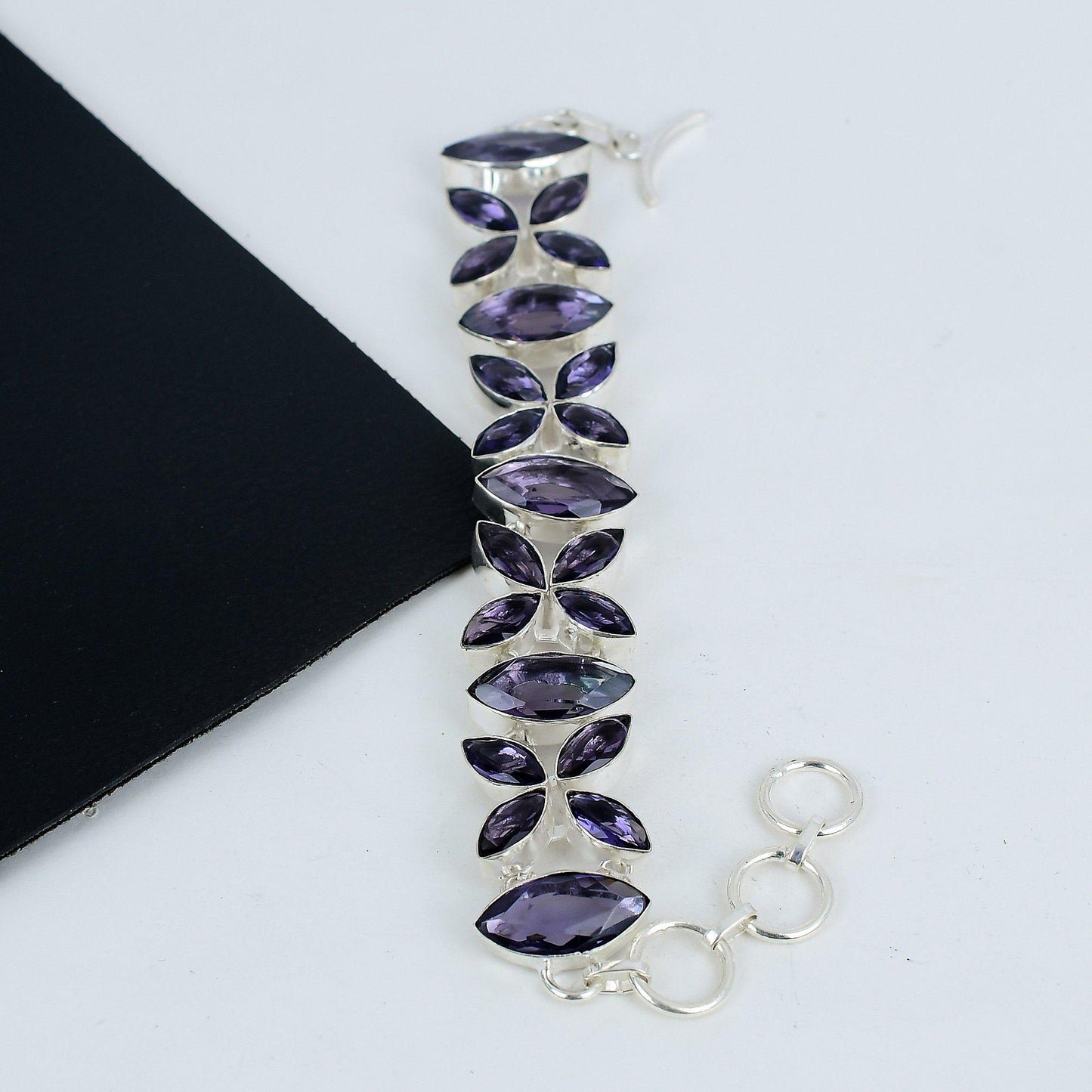 Purple Amethyst Gemstone Sterling Silver Bracelet