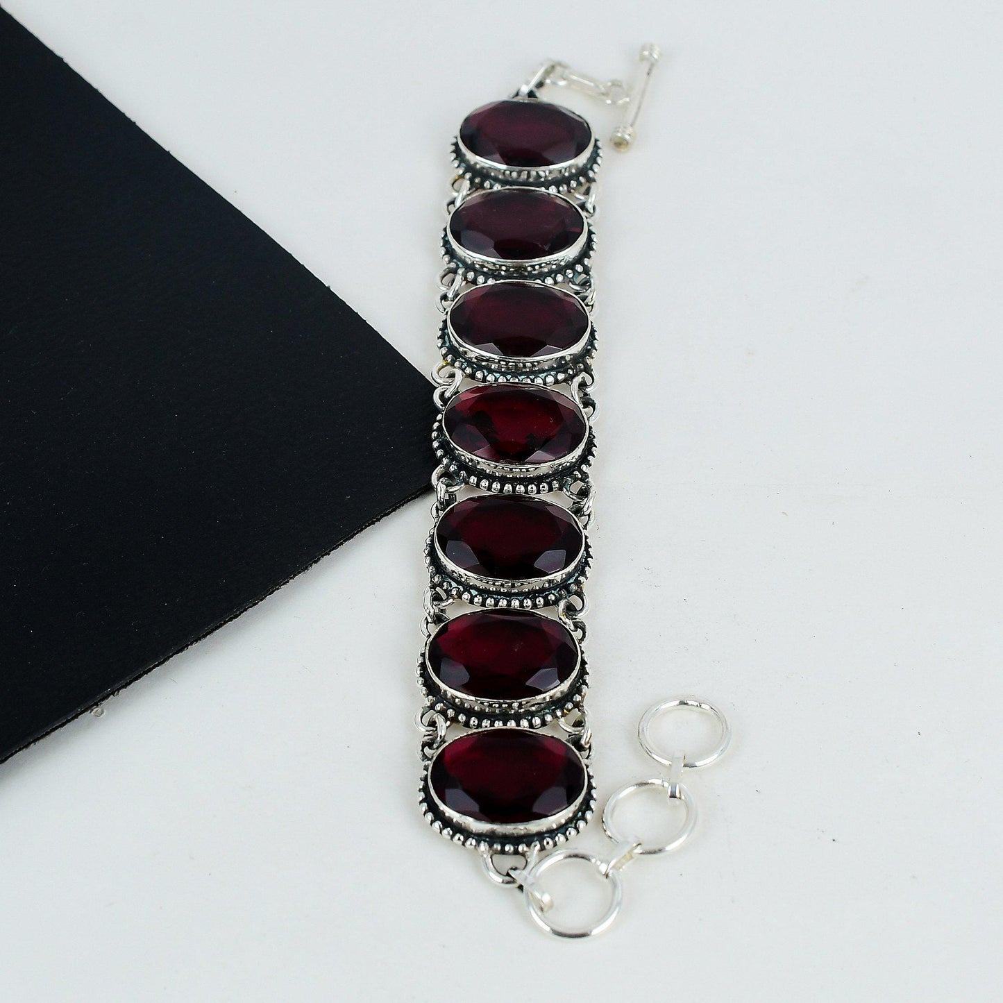 Red Garnet Sterling Silver Bracelet