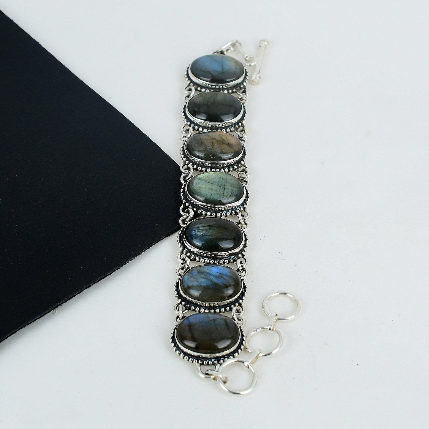 Blue Flash Labradorite Sterling Silver Bracelet