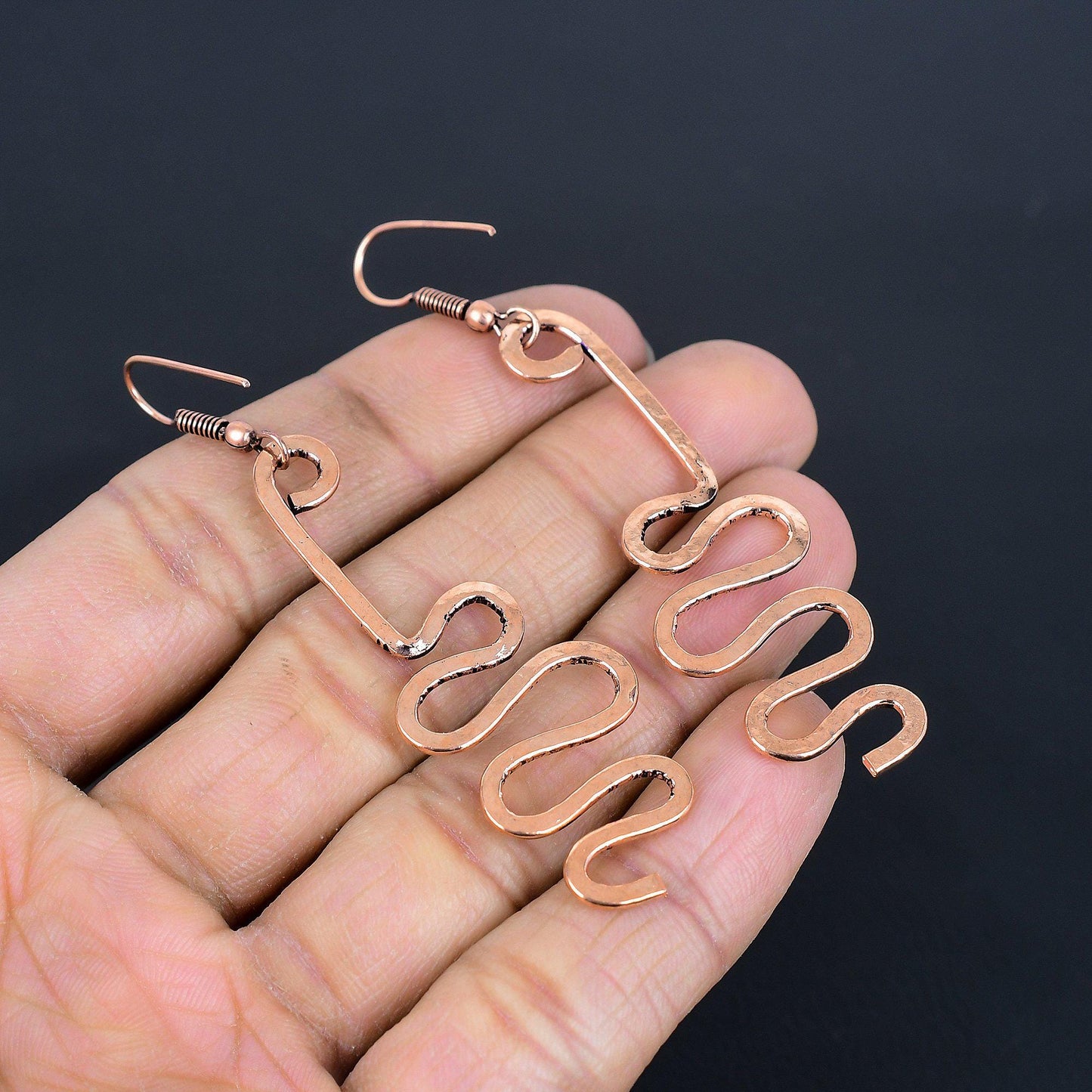 Copper Gemstone Squiggle Earrings