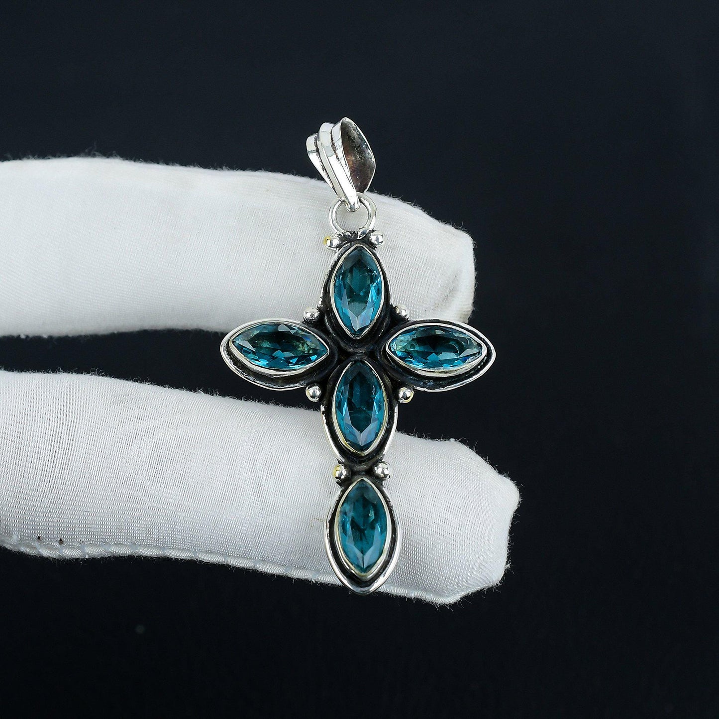 Blue Topaz Gemstone Cross Pendant