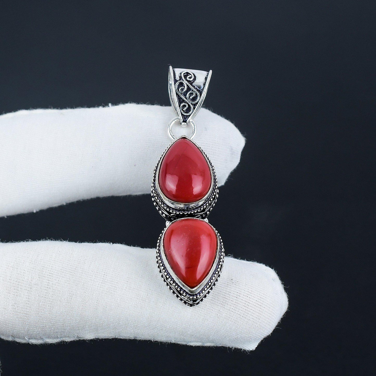 Red Coral Gemstone Pendant