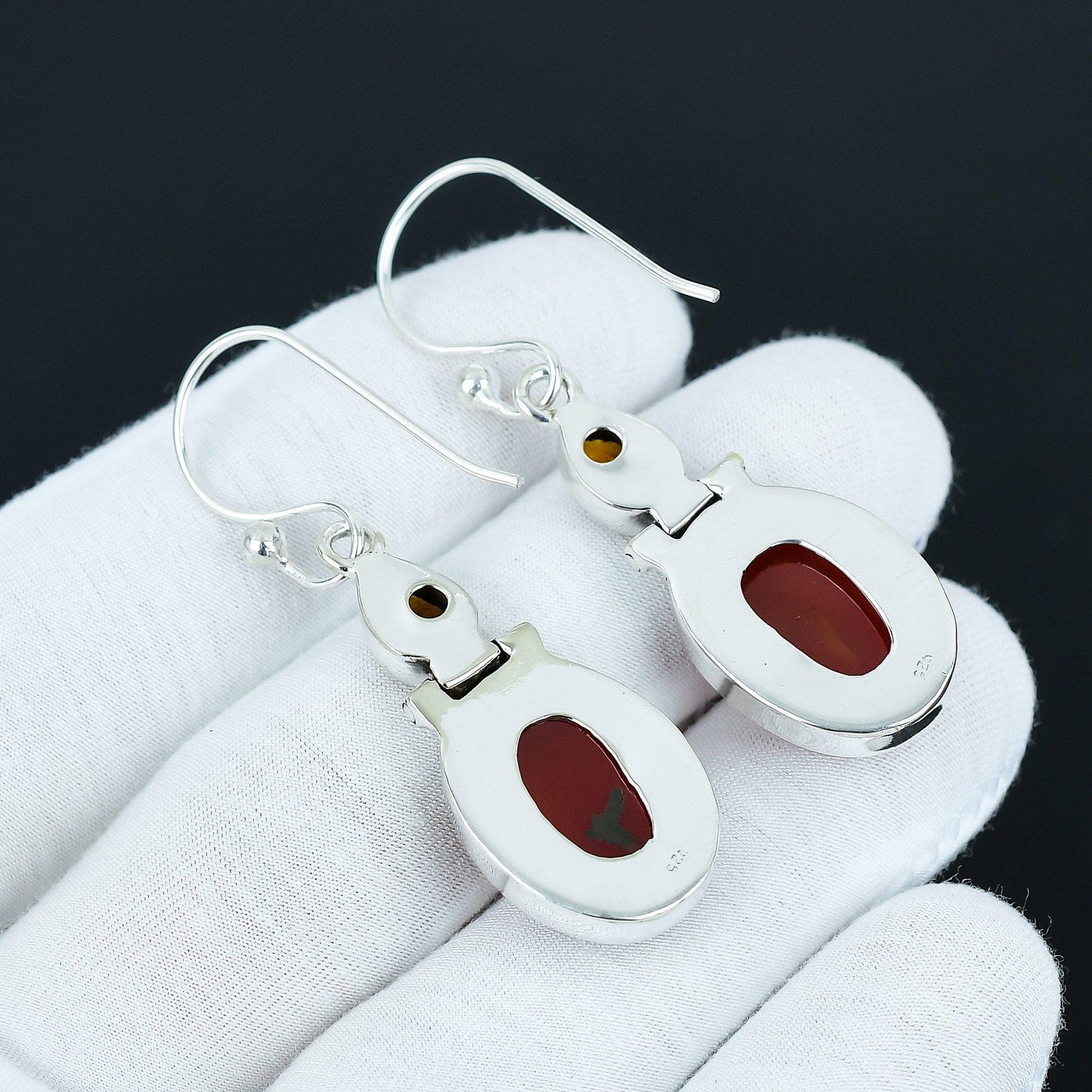 Orange Carnelian & Golden Topaz Silver Earrings