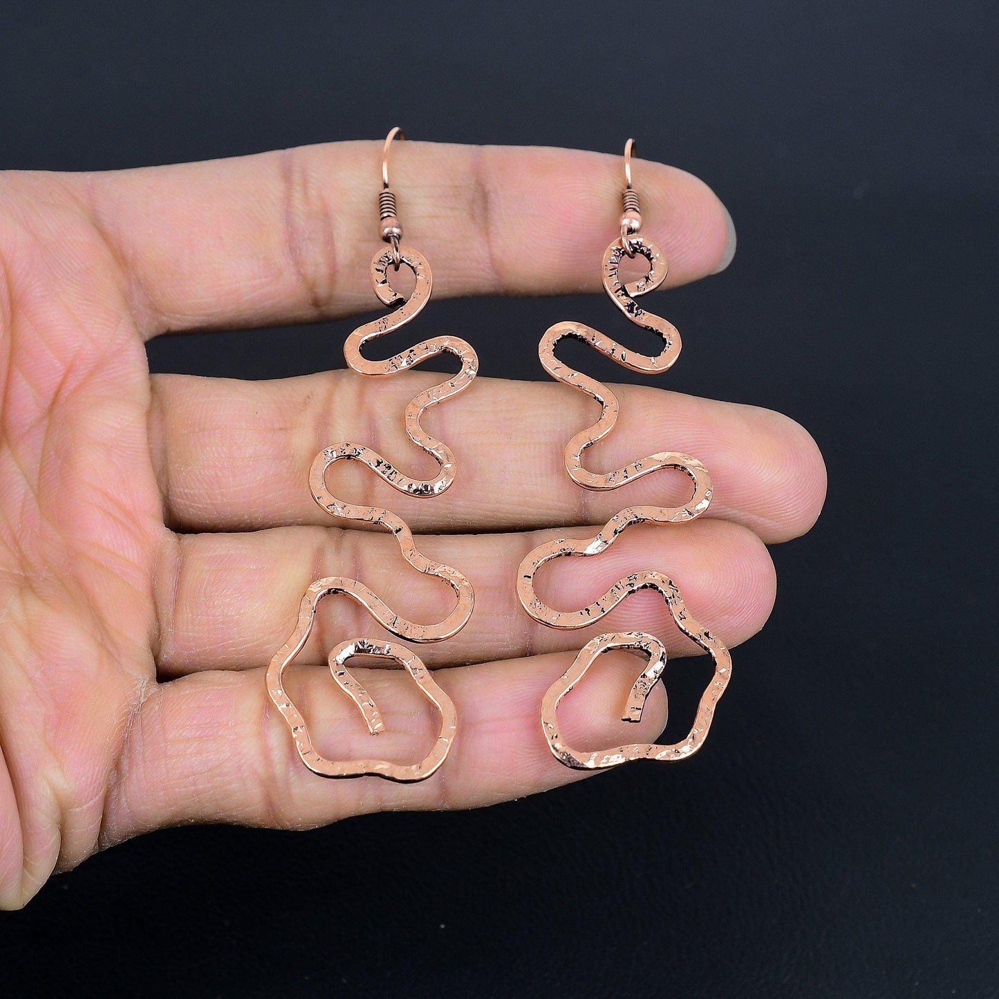Copper Gemstone Wave Earrings