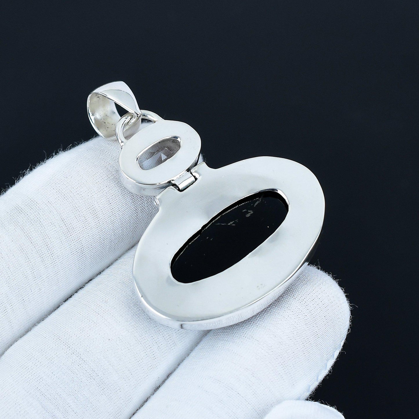 Black Onyx & White Topaz Silver Pendant