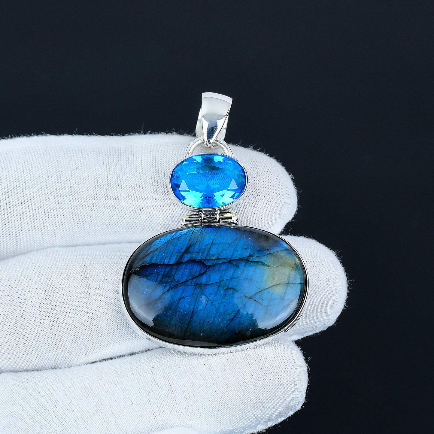 Blue Topaz & Labradorite Pendant