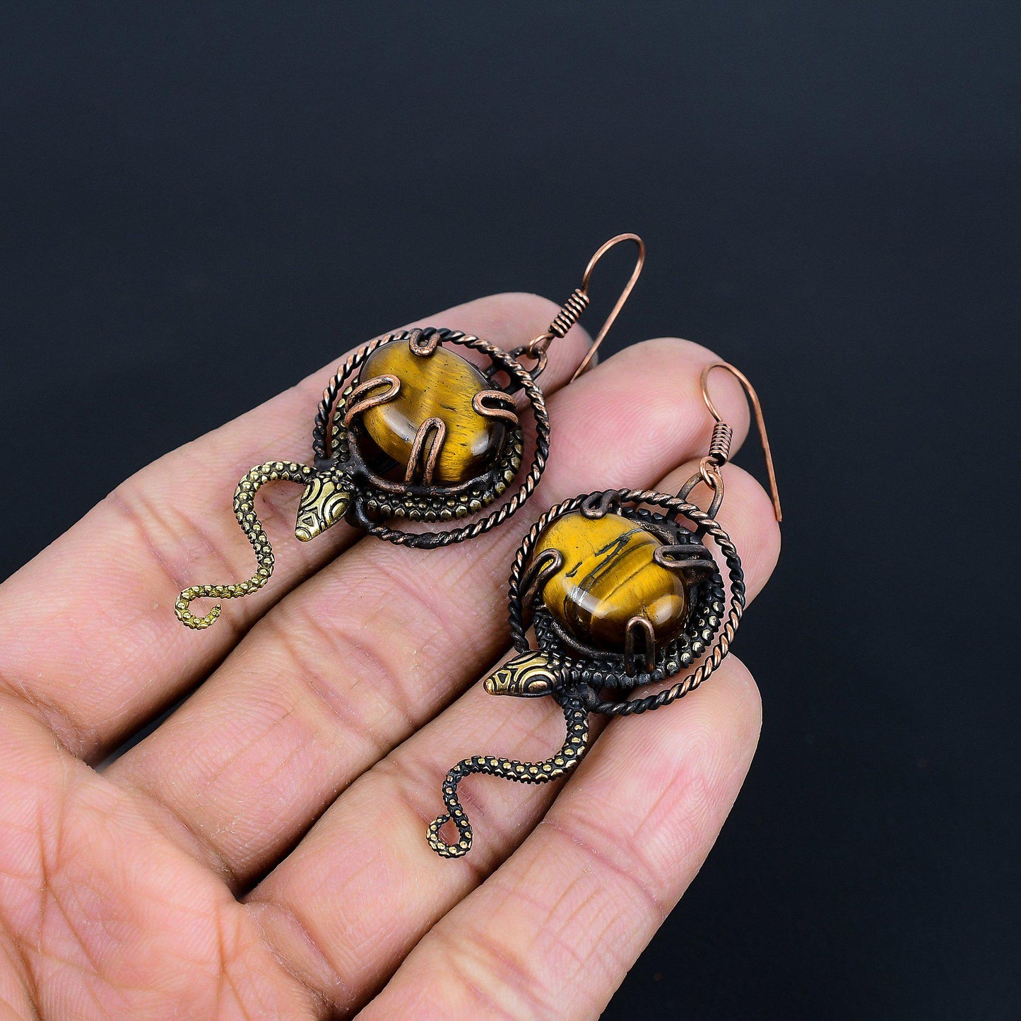 Copper Tiger Eye Gemstone Earrings