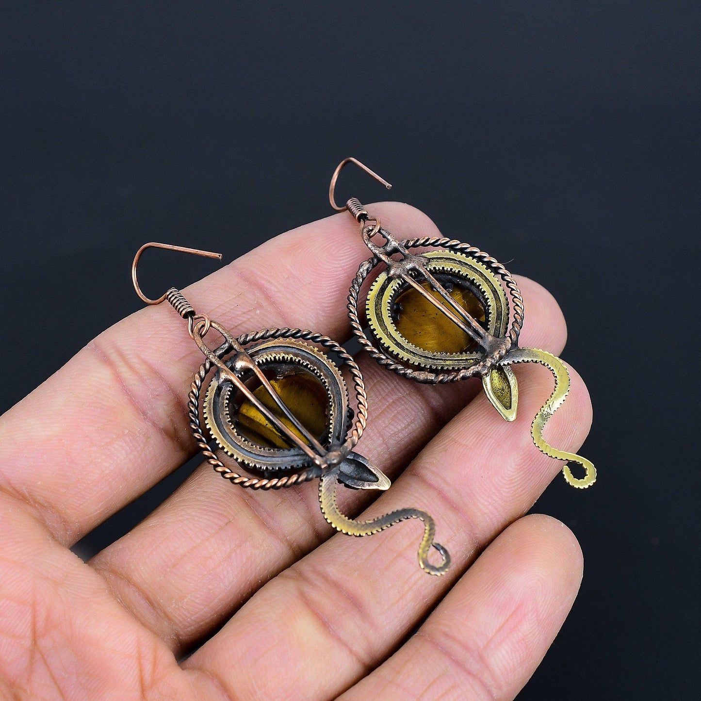 Copper Tiger Eye Gemstone Earrings