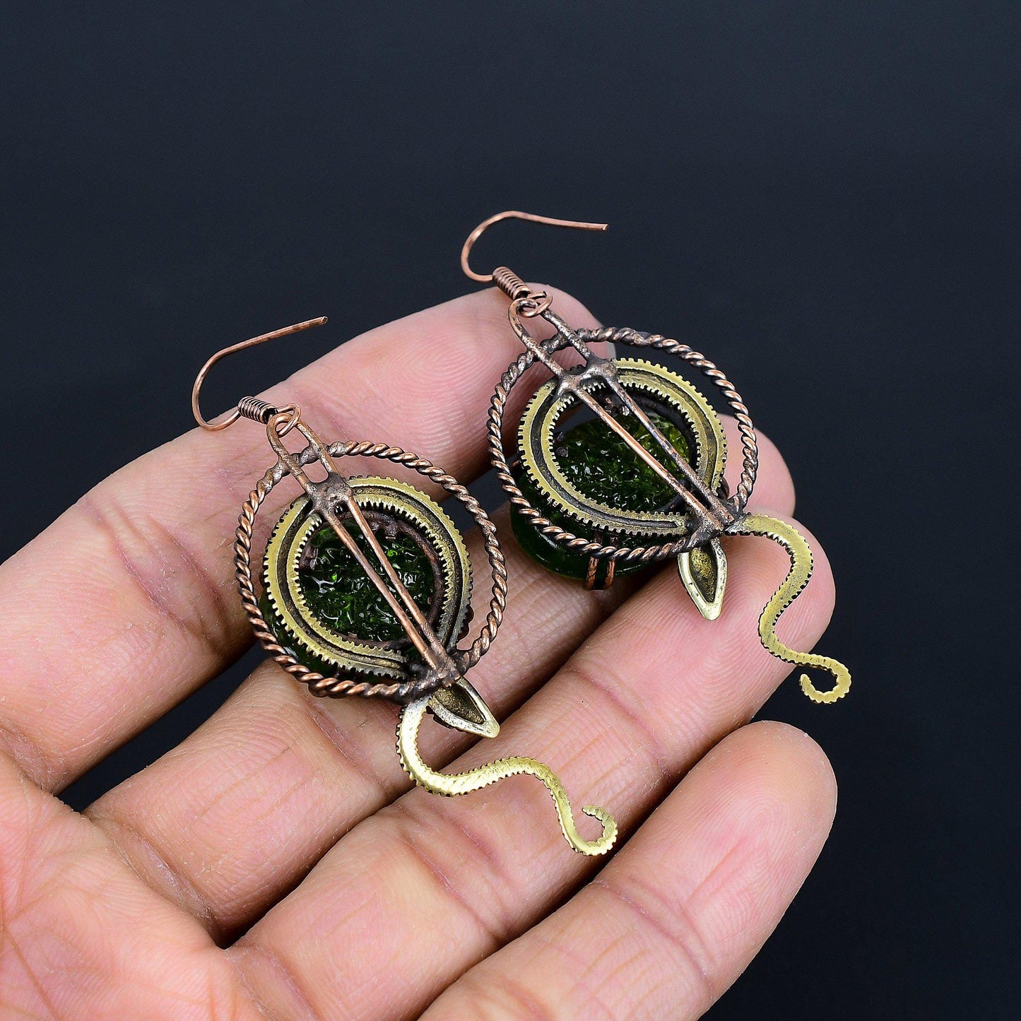Green Moldavite Gemstone Earrings