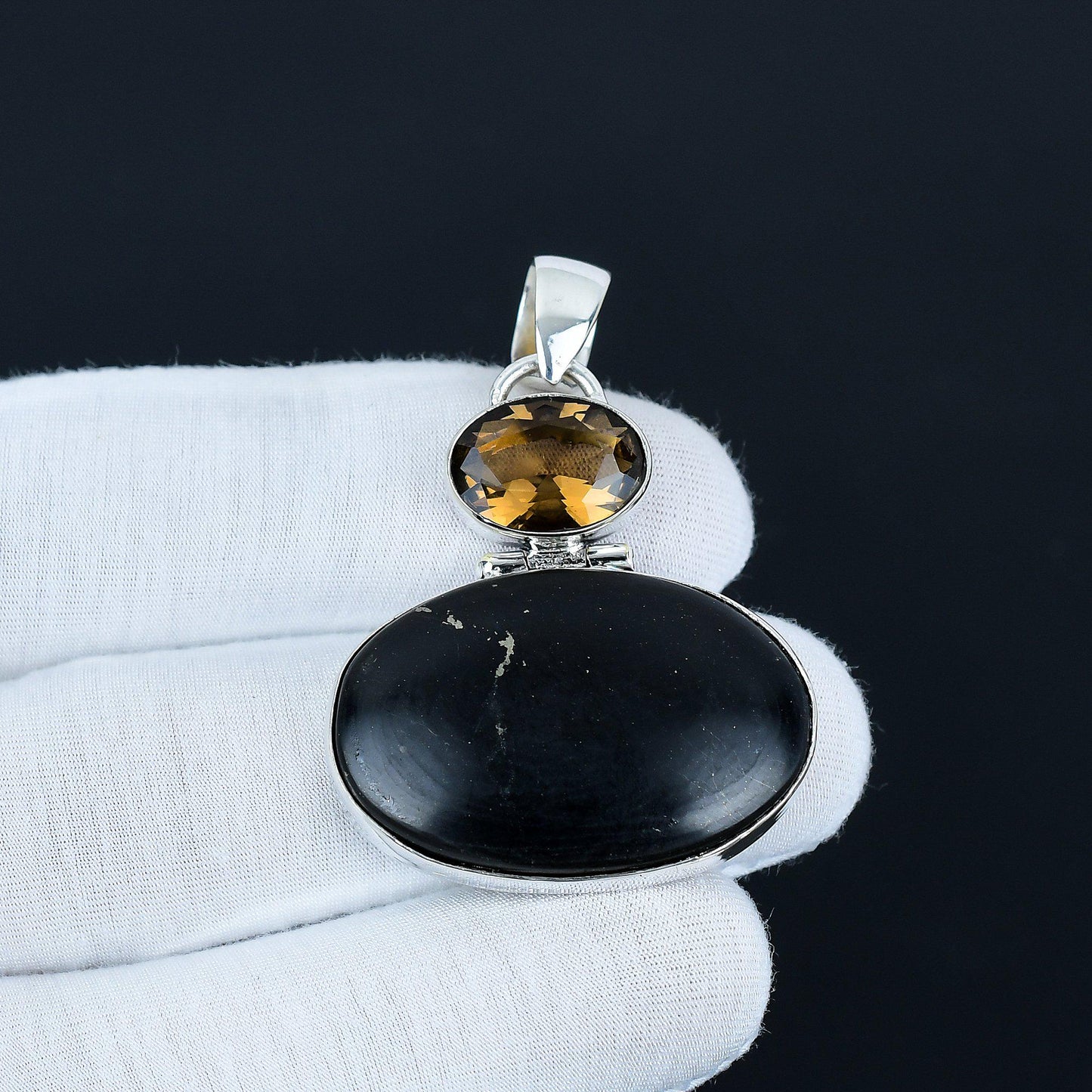 Black Obsidian & Smoky Topaz Pendant