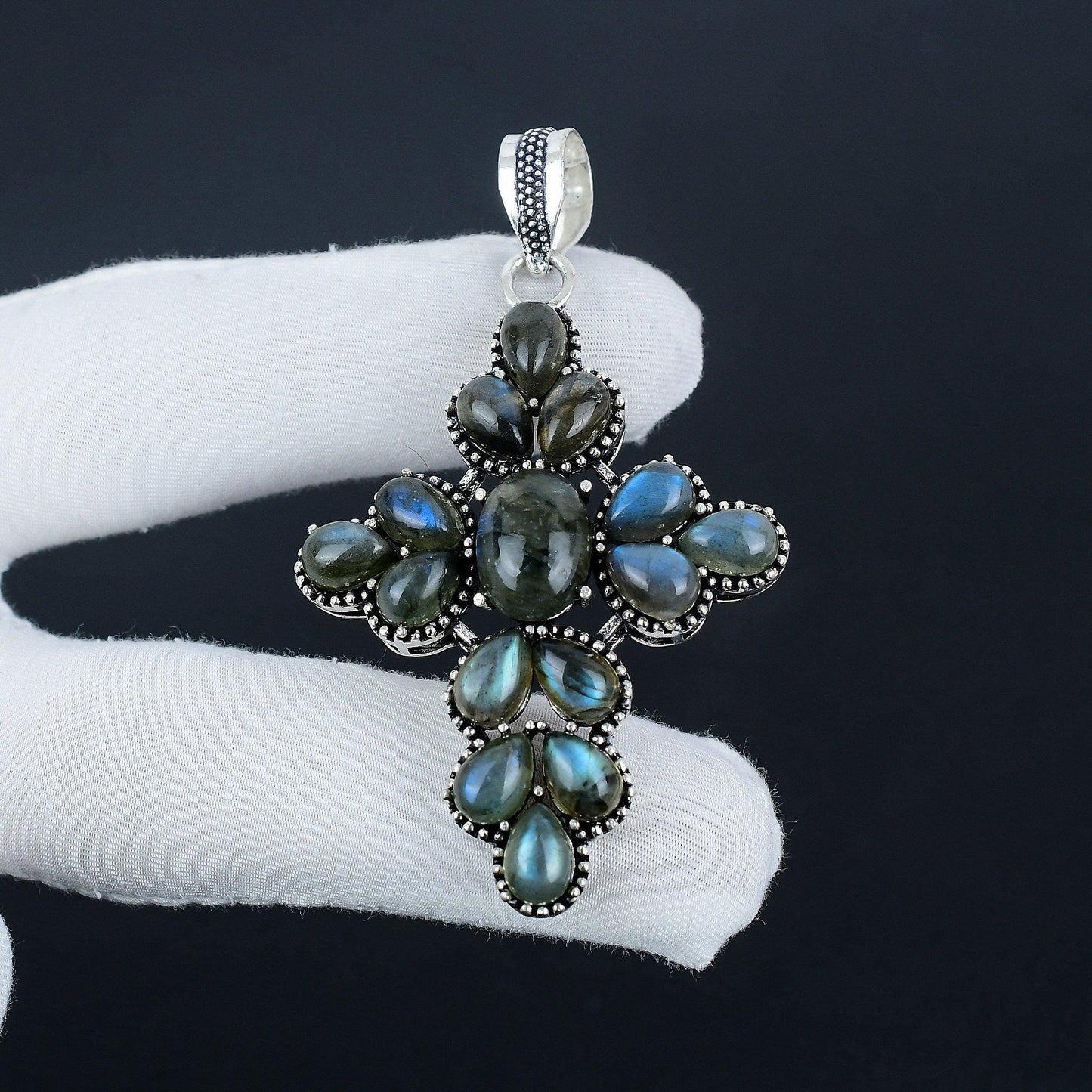 Grey Labradorite Cross Pendant