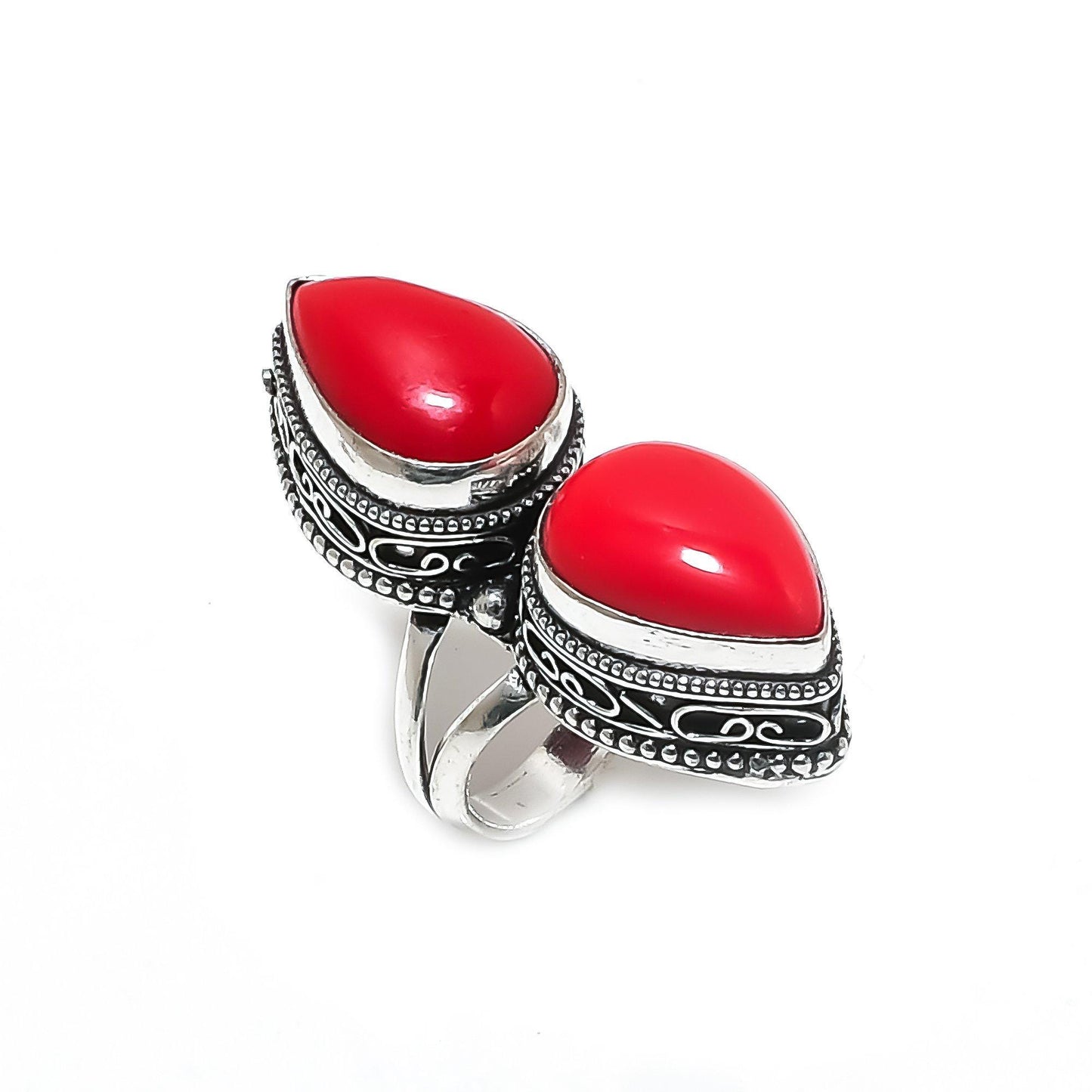 Red Coral Gemstone Ring